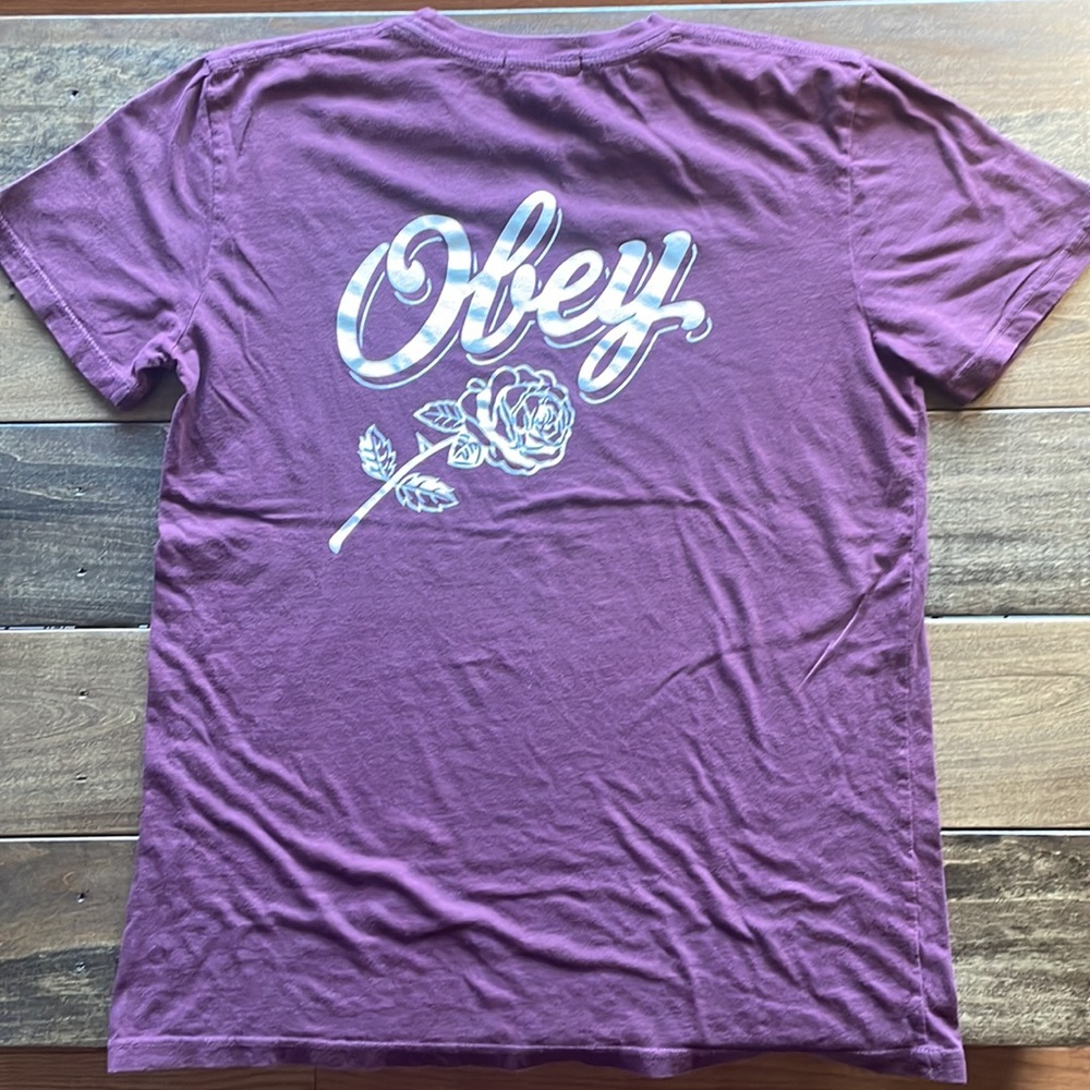 Wine colored obey rose t shirt